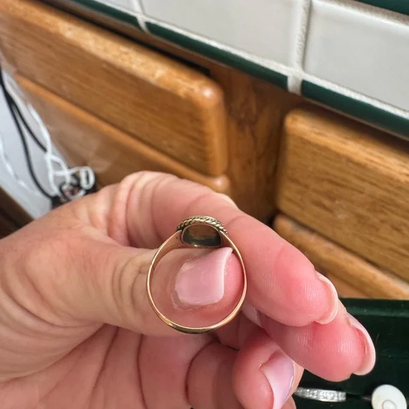 Antique 9k gold signet ring with seed pearls and turquoise flower - Picture 3 of 7